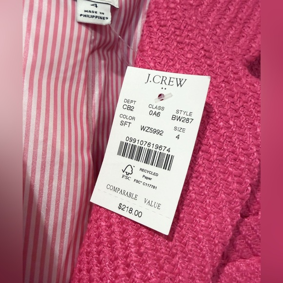 🏷️ New with tags J Crew pink tweed blazer size 4 retail $218 - Picture 3 of 4